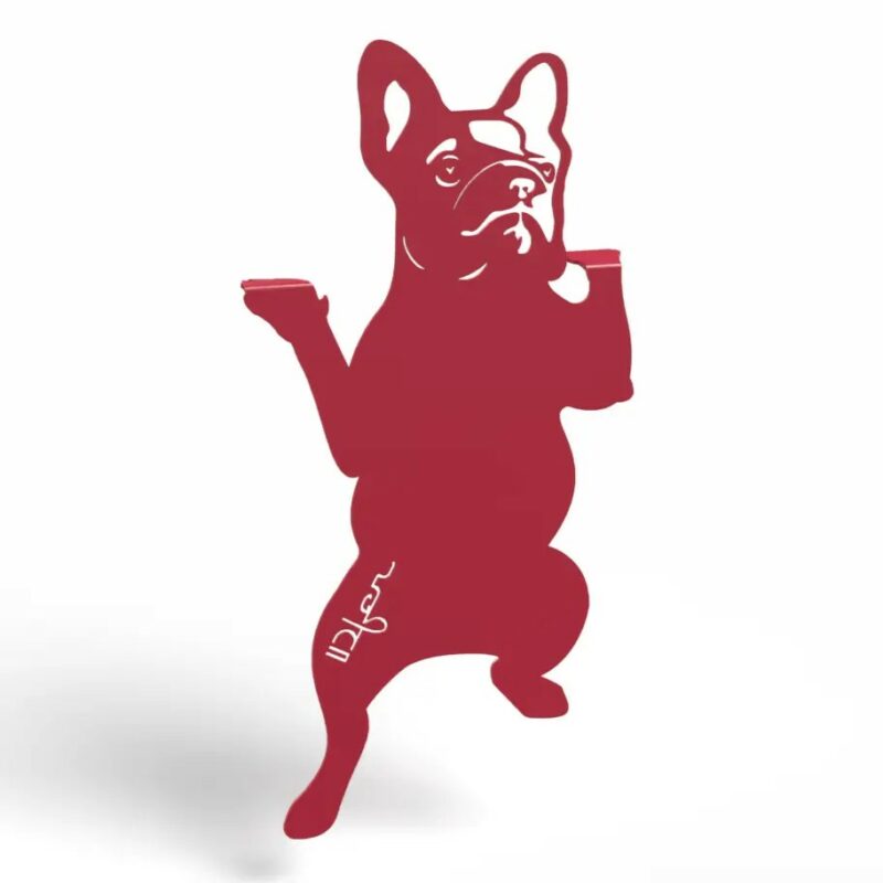 chien à suspendre en métal rouge framboise